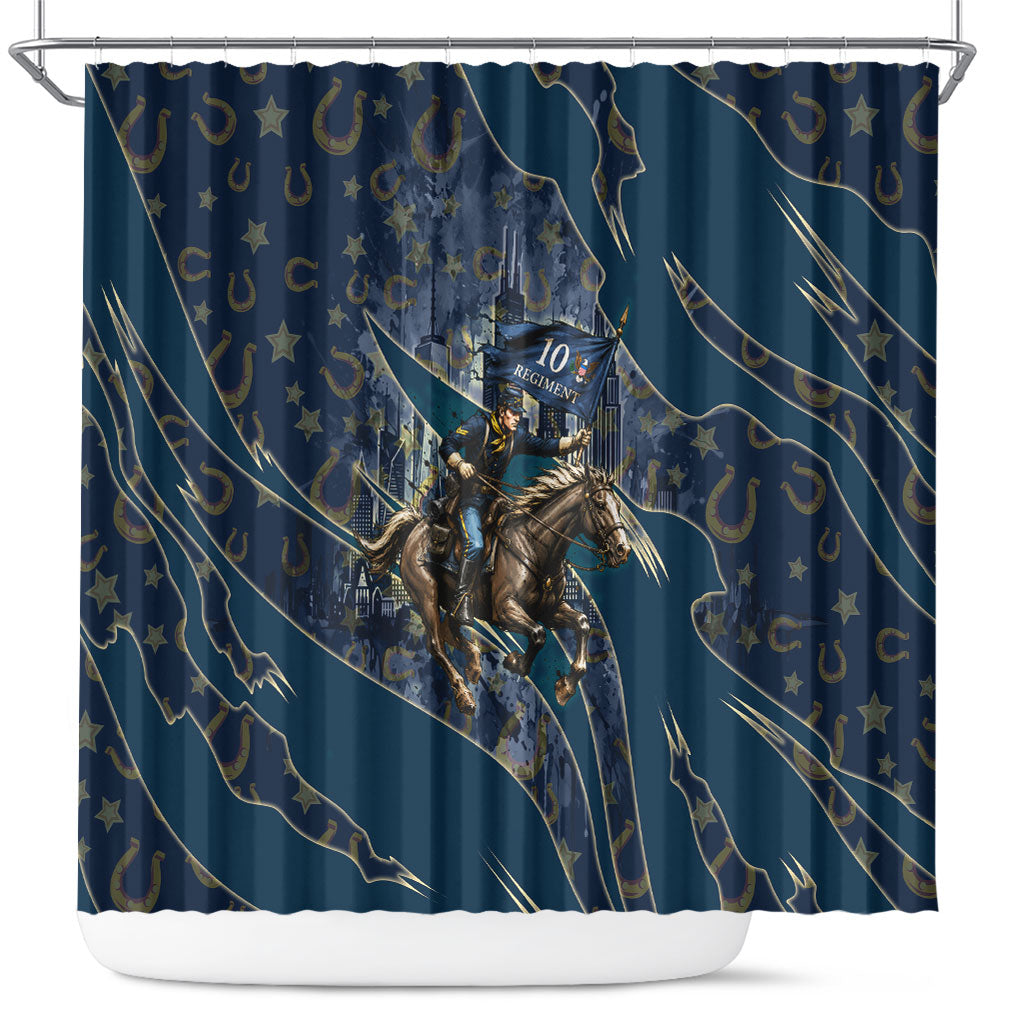 Buffalo Soldiers 10th Cavalry Regiment Ride Or Die Shower Curtain Patriotic Military Heritage Distressed City Skyline Graphic Art