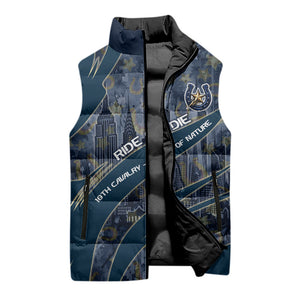 Buffalo Soldiers 10th Cavalry Regiment Ride Or Die Sleeveless Puffer Jacket Patriotic Military Heritage Distressed City Skyline Graphic Art