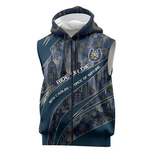 Buffalo Soldiers 10th Cavalry Regiment Ride Or Die Sleeveless Zip Hoodie Patriotic Military Heritage Distressed City Skyline Graphic Art