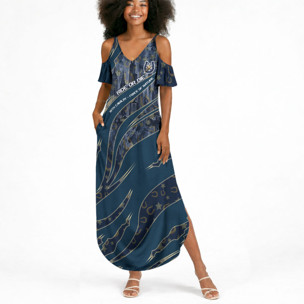 Buffalo Soldiers 10th Cavalry Regiment Ride Or Die Summer Maxi Dress Patriotic Military Heritage Distressed City Skyline Graphic Art