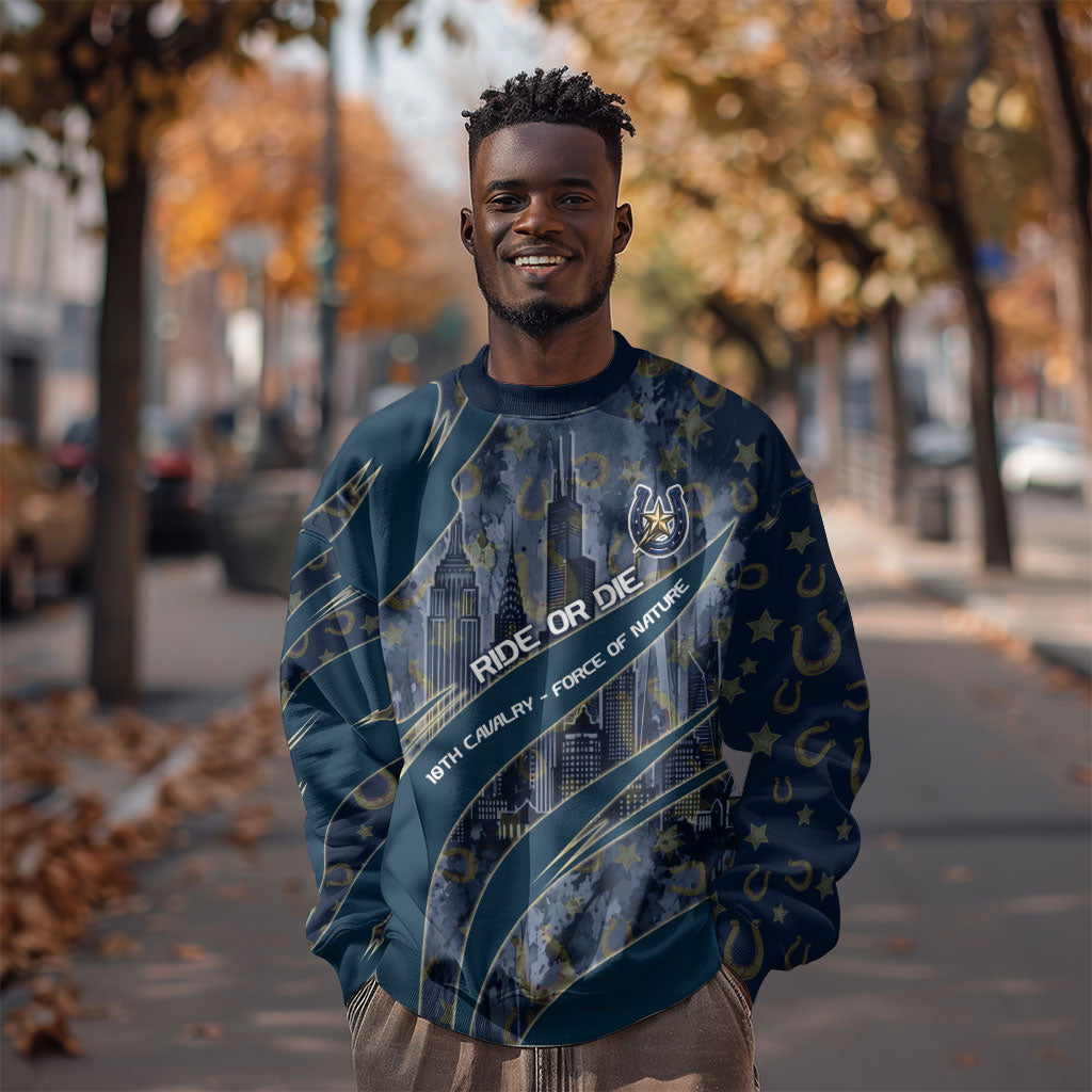 Buffalo Soldiers 10th Cavalry Regiment Ride Or Die Sweatshirt Patriotic Military Heritage Distressed City Skyline Graphic Art