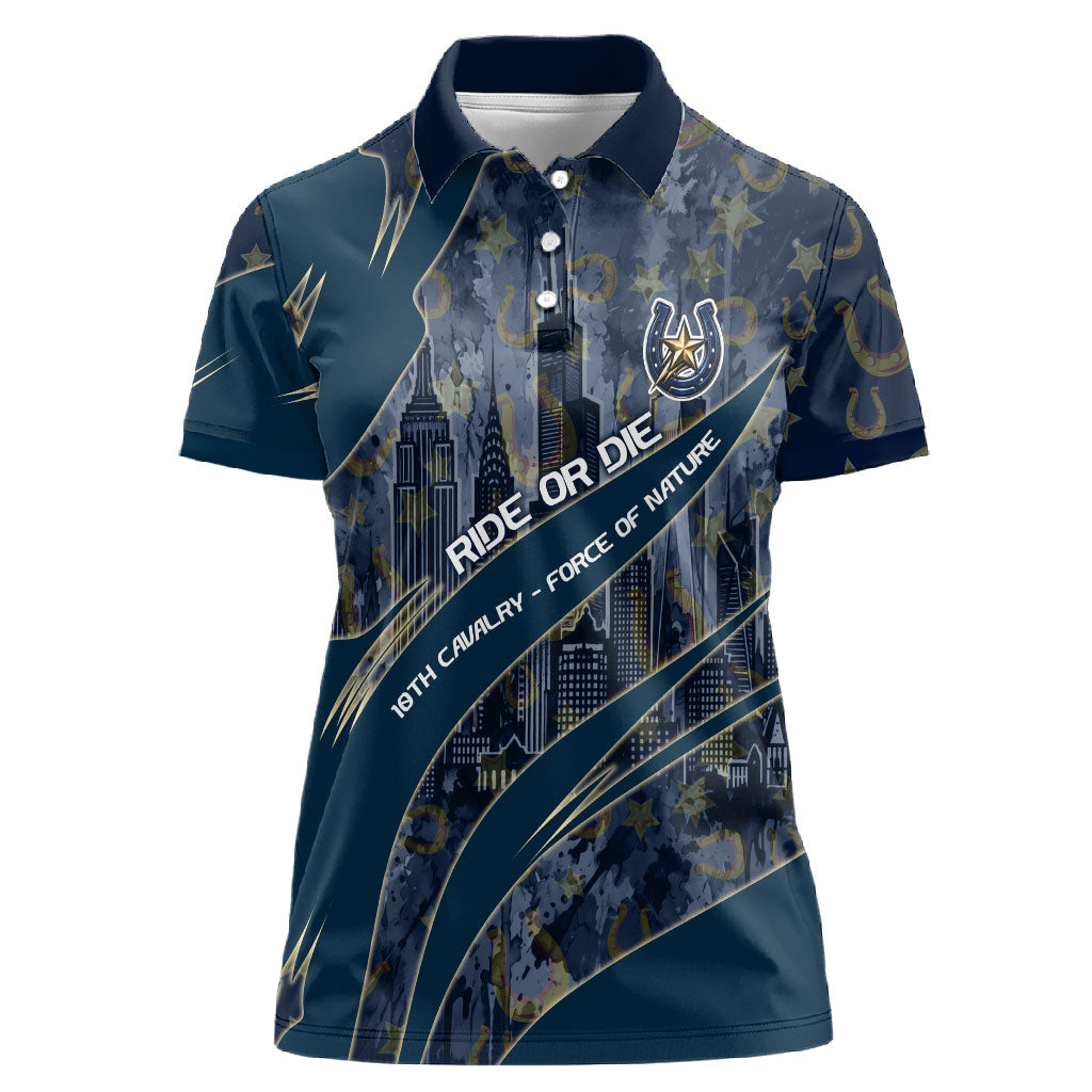 Buffalo Soldiers 10th Cavalry Regiment Ride Or Die Women Polo Shirt Patriotic Military Heritage Distressed City Skyline Graphic Art