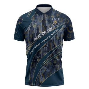 Buffalo Soldiers 10th Cavalry Regiment Ride Or Die Zipper Polo Shirt Patriotic Military Heritage Distressed City Skyline Graphic Art