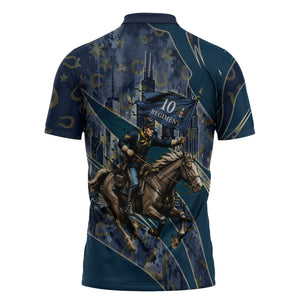 Buffalo Soldiers 10th Cavalry Regiment Ride Or Die Zipper Polo Shirt Patriotic Military Heritage Distressed City Skyline Graphic Art