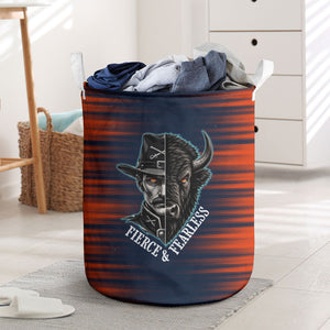 Buffalo Soldiers Fierce And Fearless Cavalry Laundry Basket Half Face Soldier And Bison Halftone Graphic Art