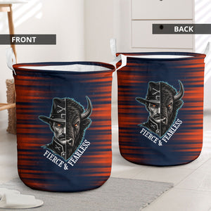 Buffalo Soldiers Fierce And Fearless Cavalry Laundry Basket Half Face Soldier And Bison Halftone Graphic Art