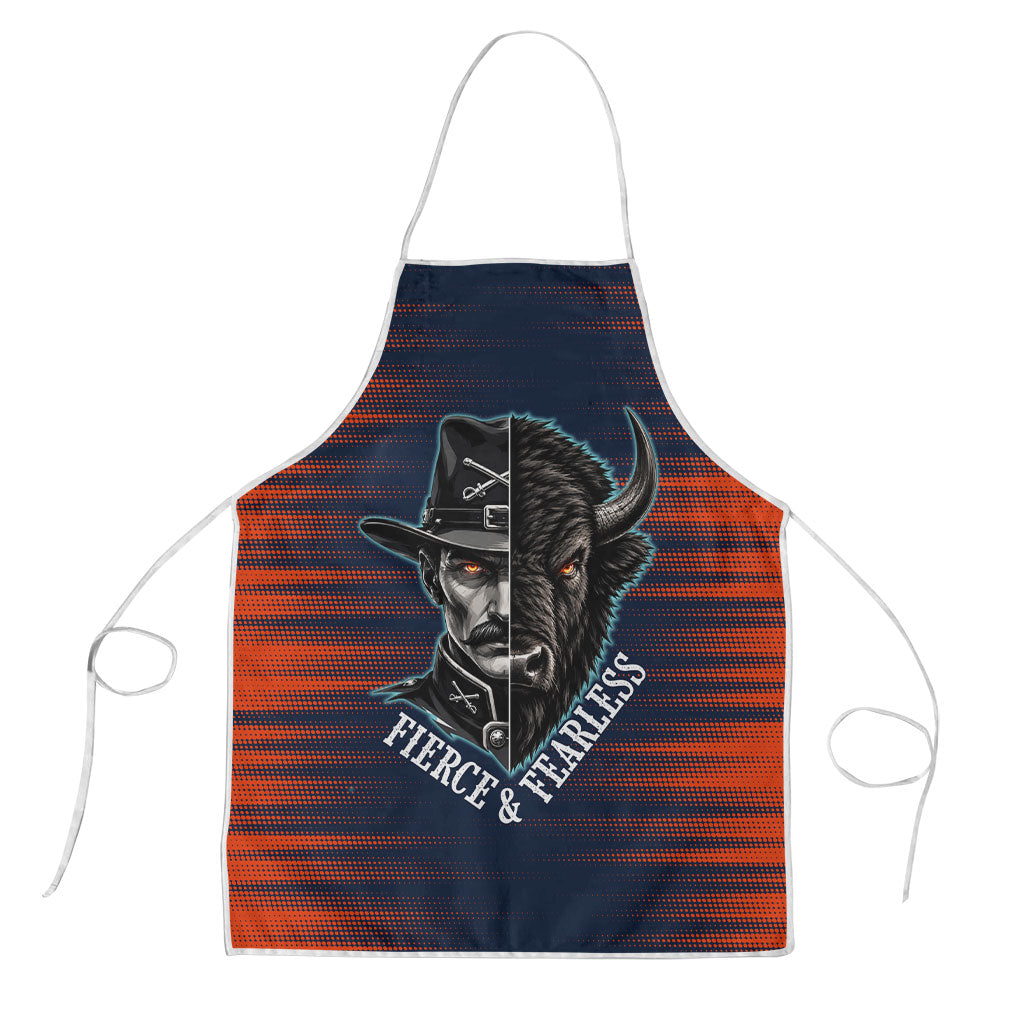 Buffalo Soldiers Fierce And Fearless Cavalry Apron Half Face Soldier And Bison Halftone Graphic Art