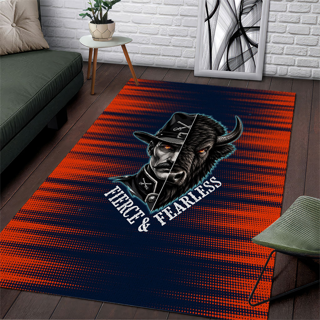 Buffalo Soldiers Fierce And Fearless Cavalry Area Rug Half Face Soldier And Bison Halftone Graphic Art