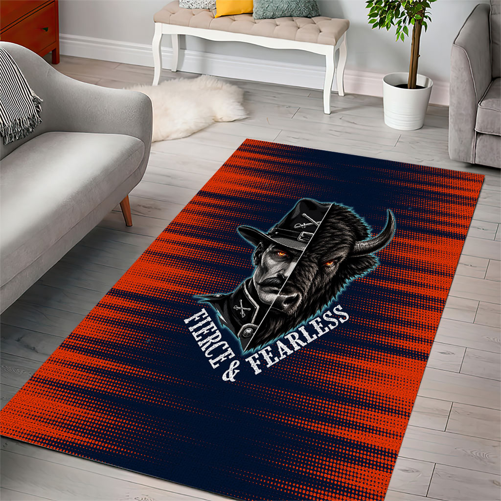 Buffalo Soldiers Fierce And Fearless Cavalry Area Rug Half Face Soldier And Bison Halftone Graphic Art