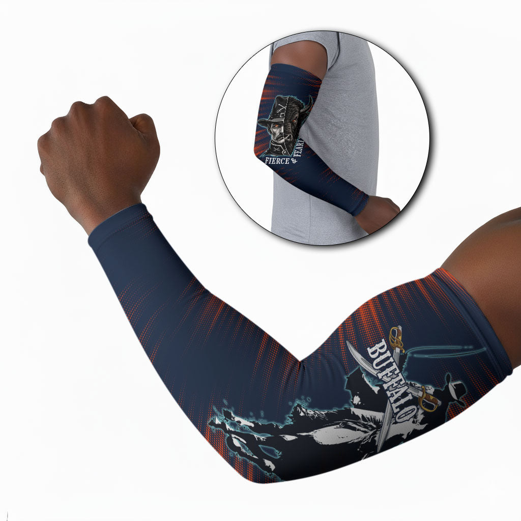 Buffalo Soldiers Fierce And Fearless Cavalry Arm Sleeves Half Face Soldier And Bison Halftone Graphic Art
