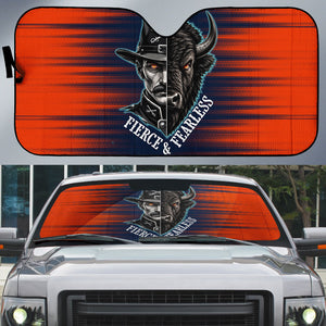 Buffalo Soldiers Fierce And Fearless Cavalry Auto Sun Shade Half Face Soldier And Bison Halftone Graphic Art