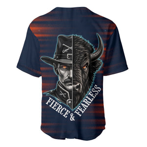 Buffalo Soldiers Fierce And Fearless Cavalry Baseball Jersey Half Face Soldier And Bison Halftone Graphic Art