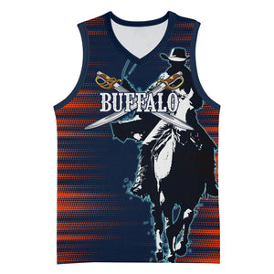 Buffalo Soldiers Fierce And Fearless Cavalry Basketball Jersey Half Face Soldier And Bison Halftone Graphic Art