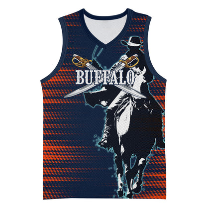 Buffalo Soldiers Fierce And Fearless Cavalry Basketball Jersey Half Face Soldier And Bison Halftone Graphic Art