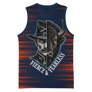 Buffalo Soldiers Fierce And Fearless Cavalry Basketball Jersey Half Face Soldier And Bison Halftone Graphic Art