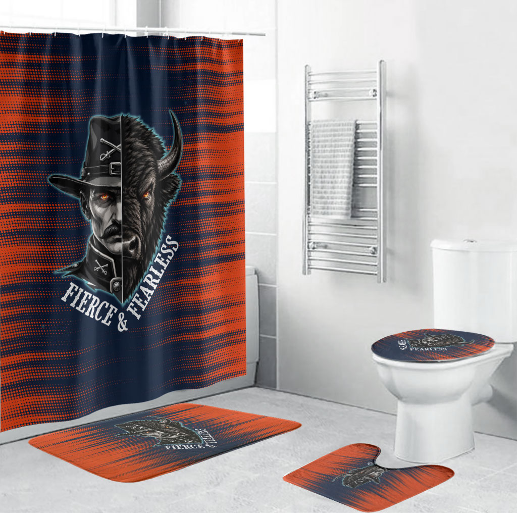 Buffalo Soldiers Fierce And Fearless Cavalry Bathroom Set Half Face Soldier And Bison Halftone Graphic Art