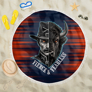 Buffalo Soldiers Fierce And Fearless Cavalry Beach Blanket Half Face Soldier And Bison Halftone Graphic Art