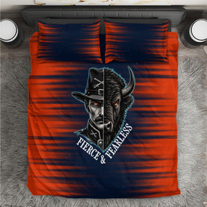Buffalo Soldiers Fierce And Fearless Cavalry Bedding Set Half Face Soldier And Bison Halftone Graphic Art