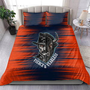 Buffalo Soldiers Fierce And Fearless Cavalry Bedding Set Half Face Soldier And Bison Halftone Graphic Art