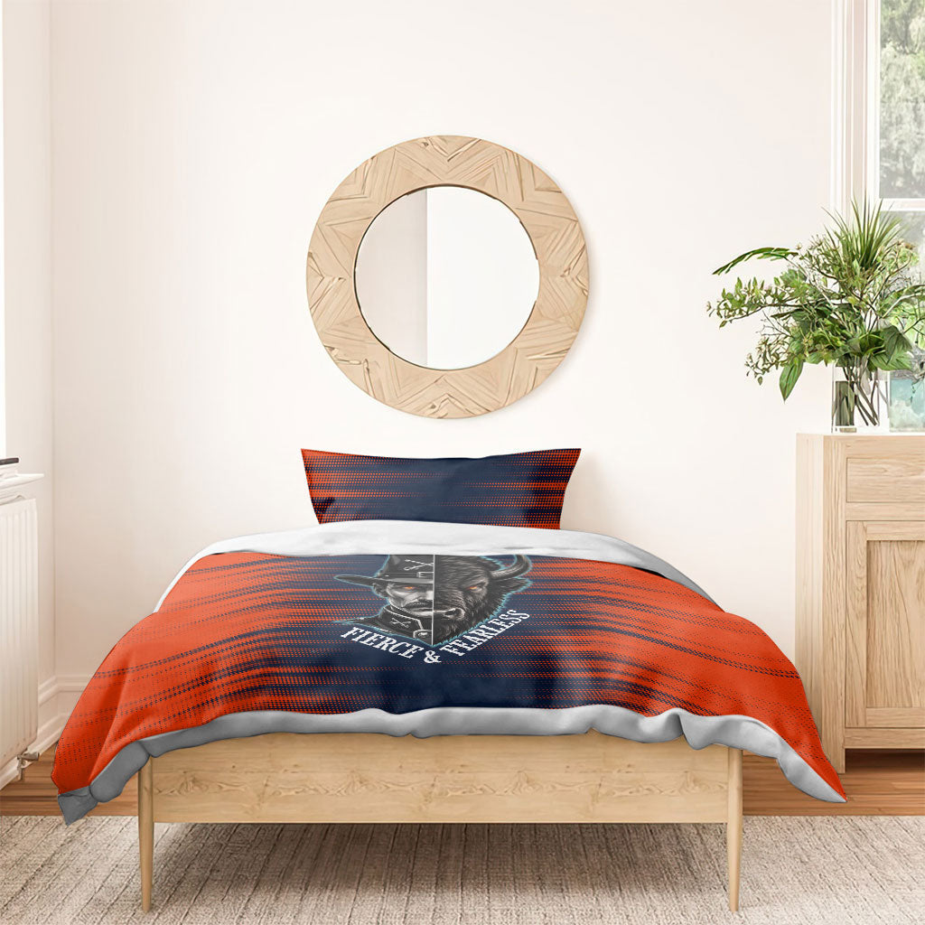 Buffalo Soldiers Fierce And Fearless Cavalry Bedding Set Half Face Soldier And Bison Halftone Graphic Art