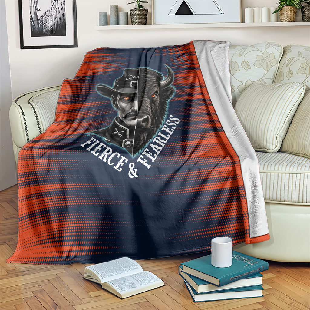 Buffalo Soldiers Fierce And Fearless Cavalry Blanket Half Face Soldier And Bison Halftone Graphic Art