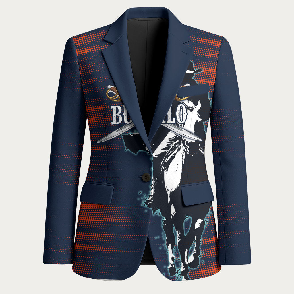 Buffalo Soldiers Fierce And Fearless Cavalry Blazer Half Face Soldier And Bison Halftone Graphic Art