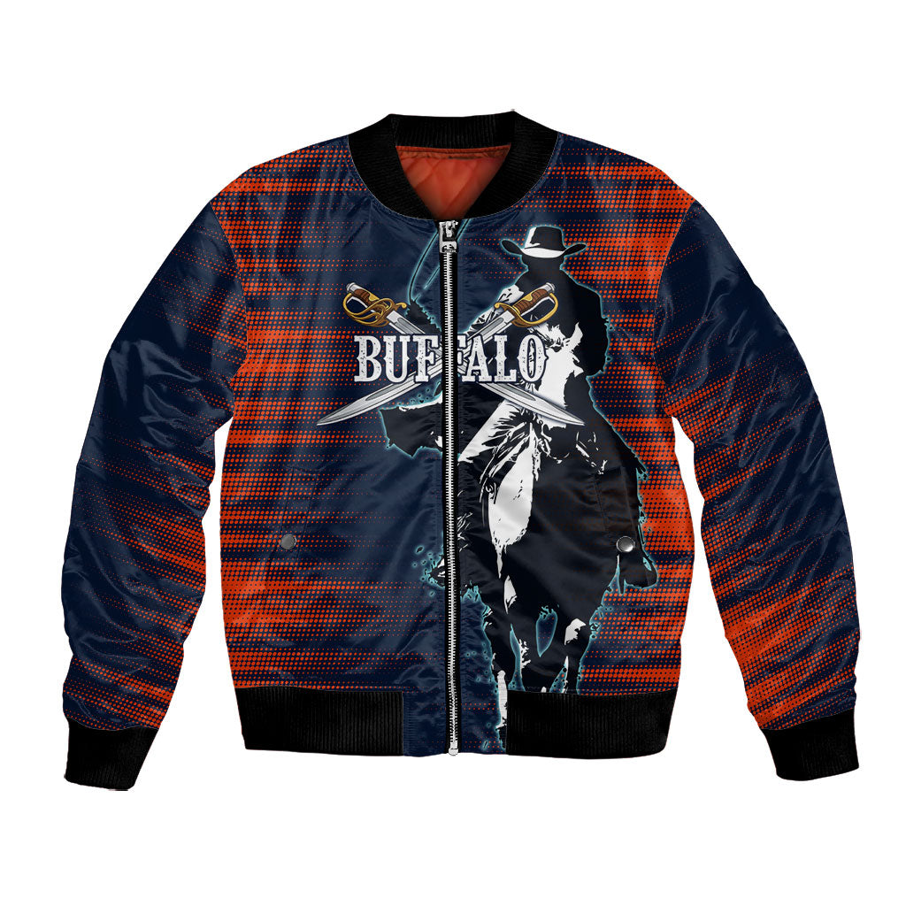 Buffalo Soldiers Fierce And Fearless Cavalry Bomber Jacket Half Face Soldier And Bison Halftone Graphic Art