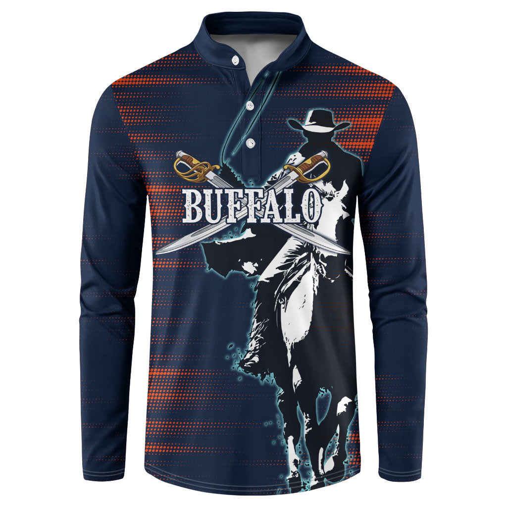 Buffalo Soldiers Fierce And Fearless Cavalry Button Sweatshirt Half Face Soldier And Bison Halftone Graphic Art