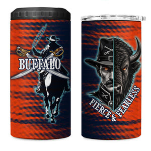 Buffalo Soldiers Fierce And Fearless Cavalry 4 in 1 Can Cooler Tumbler Half Face Soldier And Bison Halftone Graphic Art