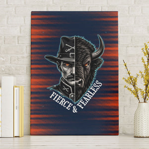 Buffalo Soldiers Fierce And Fearless Cavalry Canvas Wall Art Half Face Soldier And Bison Halftone Graphic Art