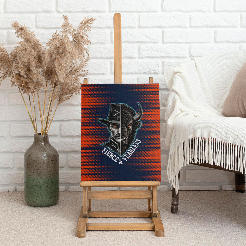 Buffalo Soldiers Fierce And Fearless Cavalry Canvas Wall Art Half Face Soldier And Bison Halftone Graphic Art