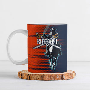 Buffalo Soldiers Fierce And Fearless Cavalry Ceramic Mug Half Face Soldier And Bison Halftone Graphic Art
