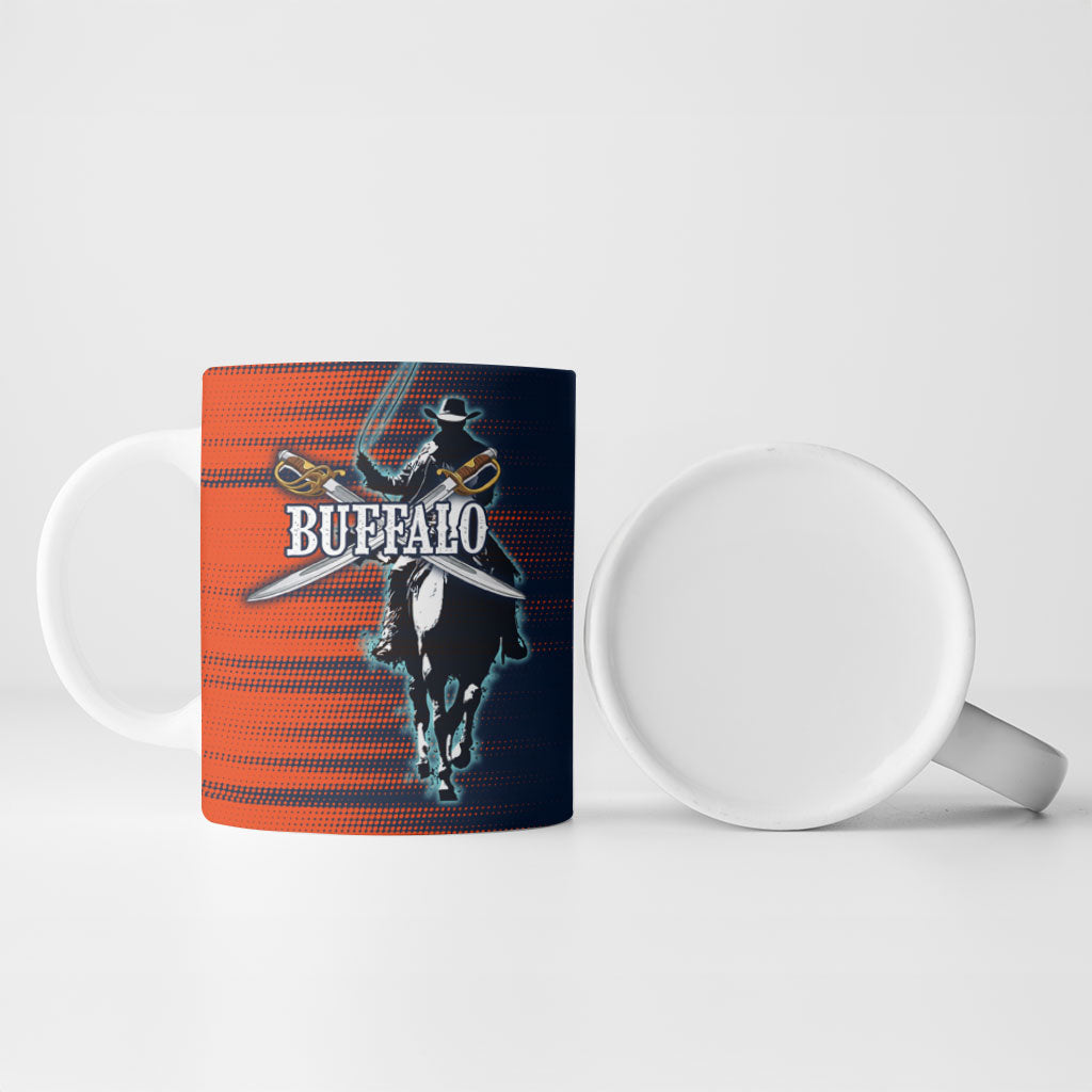 Buffalo Soldiers Fierce And Fearless Cavalry Ceramic Mug Half Face Soldier And Bison Halftone Graphic Art