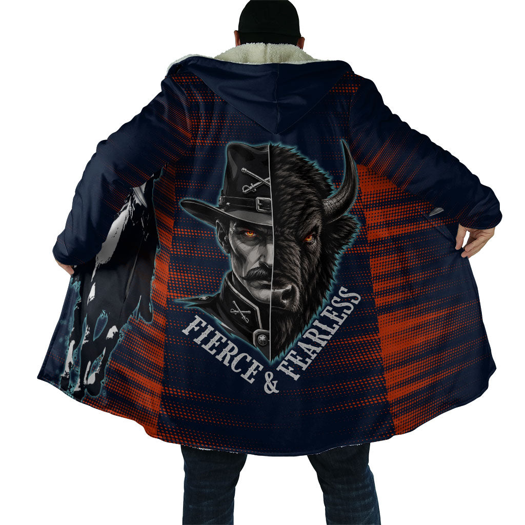 Buffalo Soldiers Fierce And Fearless Cavalry Cloak Half Face Soldier And Bison Halftone Graphic Art