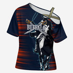 Buffalo Soldiers Fierce And Fearless Cavalry Cross Shoulder Shirt Half Face Soldier And Bison Halftone Graphic Art