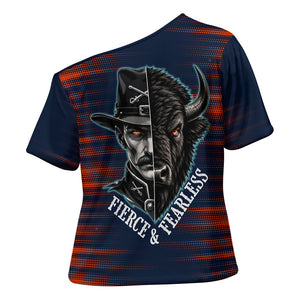 Buffalo Soldiers Fierce And Fearless Cavalry Cross Shoulder Shirt Half Face Soldier And Bison Halftone Graphic Art