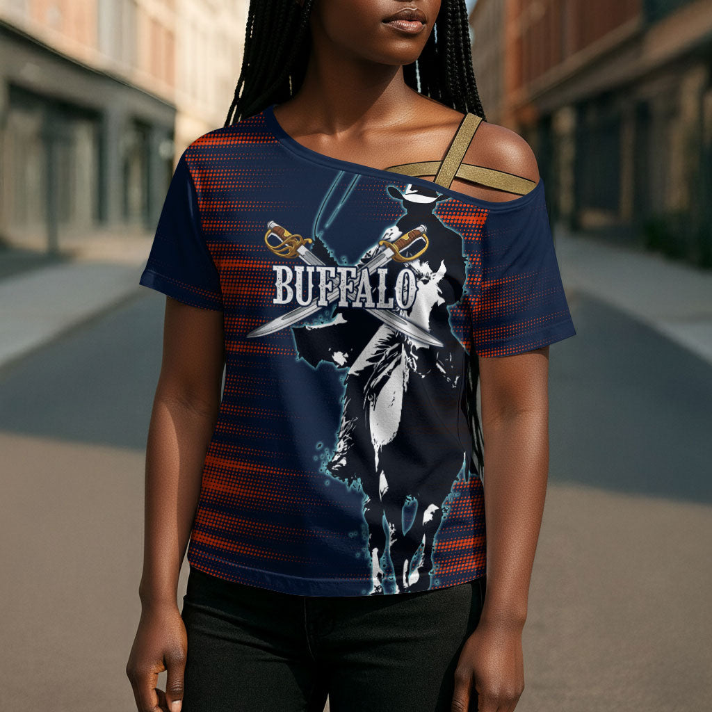 Buffalo Soldiers Fierce And Fearless Cavalry Cross Shoulder Shirt Half Face Soldier And Bison Halftone Graphic Art