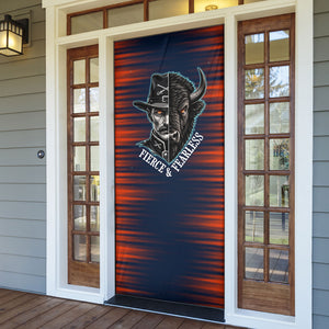 Buffalo Soldiers Fierce And Fearless Cavalry Door Cover Half Face Soldier And Bison Halftone Graphic Art