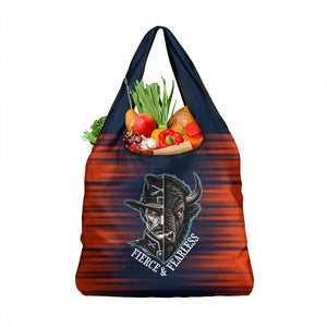 Buffalo Soldiers Fierce And Fearless Cavalry Grocery Bag Half Face Soldier And Bison Halftone Graphic Art