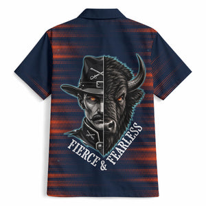 Buffalo Soldiers Fierce And Fearless Cavalry Hawaiian Shirt Half Face Soldier And Bison Halftone Graphic Art