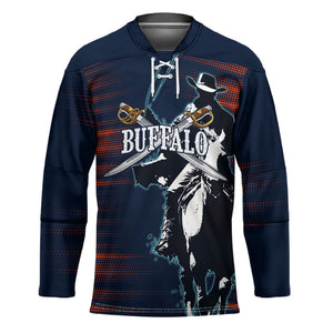 Buffalo Soldiers Fierce And Fearless Cavalry Hockey Jersey Half Face Soldier And Bison Halftone Graphic Art