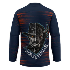 Buffalo Soldiers Fierce And Fearless Cavalry Hockey Jersey Half Face Soldier And Bison Halftone Graphic Art
