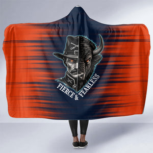 Buffalo Soldiers Fierce And Fearless Cavalry Hooded Blanket Half Face Soldier And Bison Halftone Graphic Art