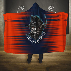Buffalo Soldiers Fierce And Fearless Cavalry Hooded Blanket Half Face Soldier And Bison Halftone Graphic Art
