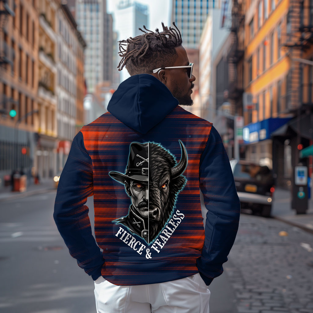 Buffalo Soldiers Fierce And Fearless Cavalry Hoodie Half Face Soldier And Bison Halftone Graphic Art