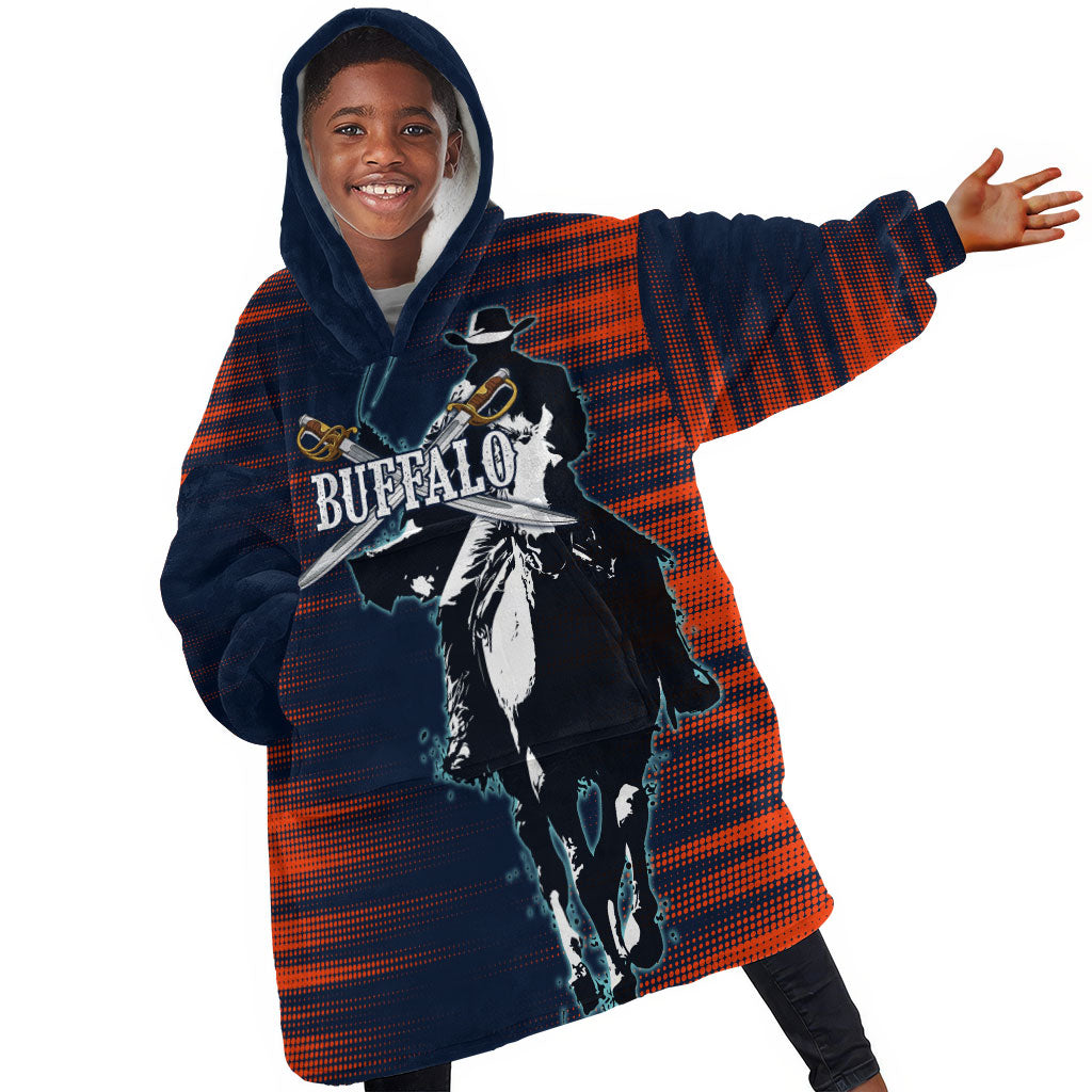 Buffalo Soldiers Fierce And Fearless Cavalry Kid Wearable Blanket Hoodie Half Face Soldier And Bison Halftone Graphic Art
