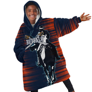 Buffalo Soldiers Fierce And Fearless Cavalry Kid Wearable Blanket Hoodie Half Face Soldier And Bison Halftone Graphic Art