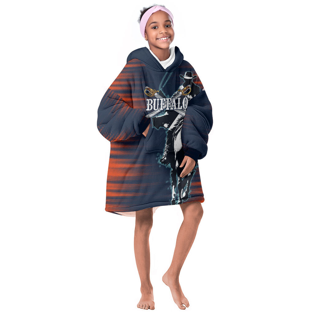 Buffalo Soldiers Fierce And Fearless Cavalry Kid Wearable Blanket Hoodie Half Face Soldier And Bison Halftone Graphic Art