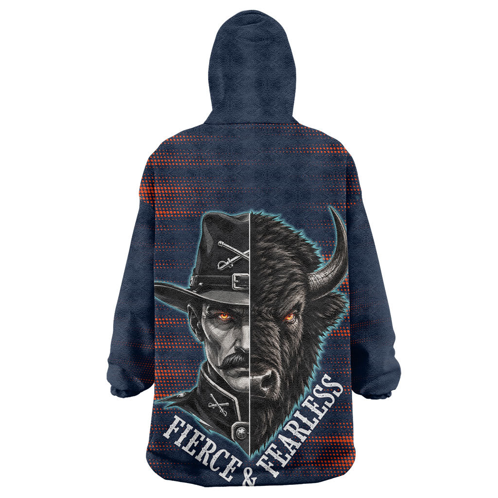 Buffalo Soldiers Fierce And Fearless Cavalry Kid Wearable Blanket Hoodie Half Face Soldier And Bison Halftone Graphic Art