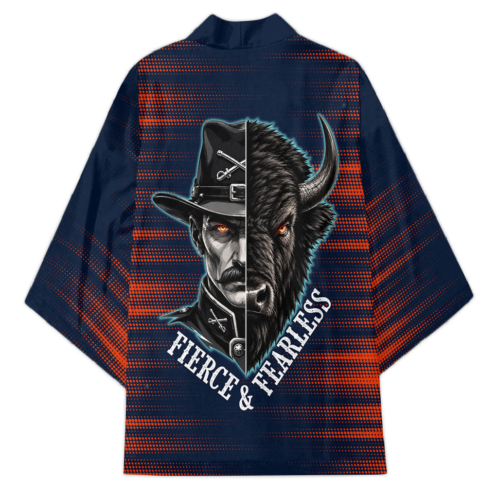 Buffalo Soldiers Fierce And Fearless Cavalry Kimono Half Face Soldier And Bison Halftone Graphic Art